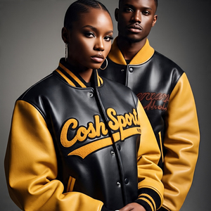 Veste bomber universitaire en cuir véritable pour homme/femme, avec logo brodé en chenille personnalisé, chauffée pour l'hiver, style streetwear - Product Image 3