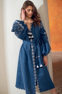Robe Kaftan Bohème en Lin Ukrainien Brodé pour Femme, Manches Bouffantes, Longueur Genou, Robe d'Été, Prix de Gros - Product Image 3