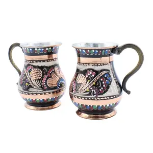 Menyajikan pasangan Moskow bagal Mug Set kopi cangkir Mug buatan tangan dengan pegangan desain dilukis tangan cangkir kopi untuk pesta