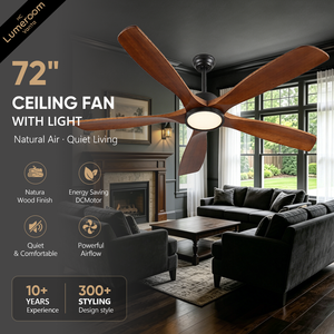 72 Inch <b>Ceiling</b> Fan with <b>Light</b> and Remote, Solid Wood Downrod Mount <b>Ceiling</b> Fan with Quiet DC Motor for Living Room - Product Image 1