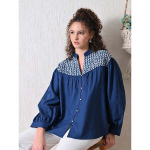 Chemise oversize 100% coton, col mandarin, style bohème pour un look estival sans effort - Product Image 6