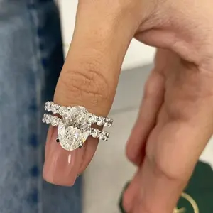 Ensemble de mariage TISHYA DIAMOND en argent 925 plaqué or rose avec moissanite ronde taille brillant de 3,50 carats, bague de fiançailles classique - Product Image 4