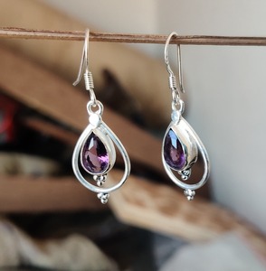 Boucles d'oreilles classiques bijoux pour femmes argent Boho Style bijoux 925 argent Sterling améthyste pierres précieuses boucles d'oreilles faites à la main cadeau femme - Product Image 3