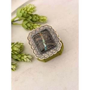 John Skeets Handmade <b>Statement</b> <b>Ring</b> Black Jack Turquoise & Sterling <b>Silver</b> Bezel Set Size 6.25 Everyday Wear - Product Image 4