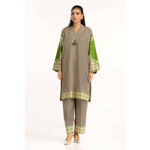 Ensemble coordonné imprimé bohème Khaddar pour femme, taille XXS, tenue deux pièces, haut à manches trois quarts avec bas assorti IUSTTS-1379 - Product Image 1