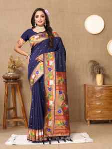 Sari de seda de diseñador con diseño de Zari Weaving Meenakari - Product Image 2
