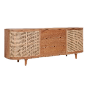 Luxury Rattan Buffet <b>2</b> <b>Doors</b> + 3 Drawers Classic Style Natural Rattan Wood Buffet for Living Room and Home Furniture - Product Image 2