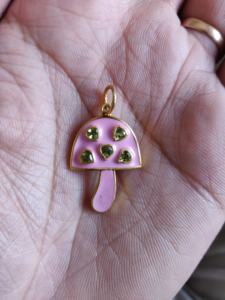 Pendentif en argent sterling 925 plaqué rhodium noir vintage diamant émail rose champignon taille 25x20MM - Product Image 3