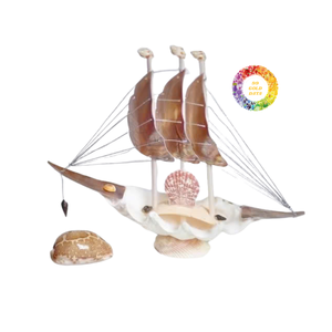 Modèle de bateau coquillage artisanal | Décoration de maison de style côtier | Fabriqué à la main au Vietnam - Product Image 4