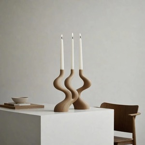 Candelero de madera hecho a mano con forma de Zig Zag para mesa de comedor, dormitorio y decoración contemporánea para sala de estar hecha a mano de La India - Product Image 5