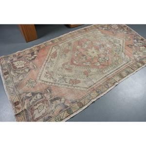 Alfombra de lana Vintage naranja y Beige de 4,2x7,9 pies, patrón de retazos de tejido plano turco, alfombra para sala de estar con respaldo de látex - Product Image 2