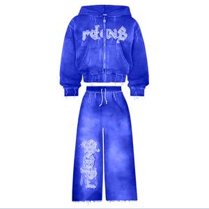 Fabricant Vintage Hoodie Sweatpants 2 Piece Set Streetwear Rhinestone Hoodie Joggers Set Sweat Pant Tracksuits Men - Product Image 1