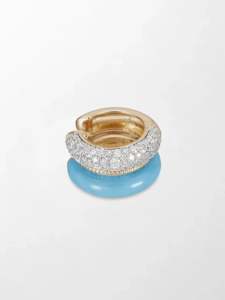Cobalt Blue Enamel Pave Lab Grown Diamond Ear Cuff 0.70 Ct GH Color VS Clarity 74 Stones 14K Yellow Gold No <b>Piercing</b> Needed - Product Image 2