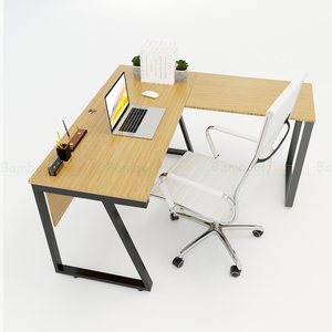 BFTB2008 TrapezBamboo II L-Shaped <b>Desk</b> 140x140cm <b>Simple</b> Design Style Foldable Portable with Assembled Iron Legs Drawer Storage - Product Image 2