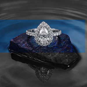 Anillo de compromiso con halo de diamantes cultivados en laboratorio, anillo de novia solitario de oro blanco, anillo de promesa con diamante talla pera, joyería fina elegante - Product Image 2