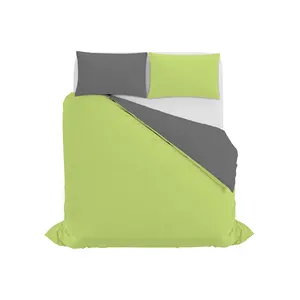 Funda nórdica de color natural hecha en Italia con sábana de bolsa de doble cara y fundas de almohada Algodón Doble Verde ácido Gris oscuro