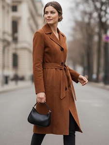 แจ็กเก็ตหนังแกะมีสไตล์ของผู้หญิงแจ็กเก็ตหนังกลับดีไซน์คลาสสิกยาวมีกระดุมปิดแนวสตรีทแฟชั่นเสื้อนอกผ้าไหมฤดูหนาว - Product Image 4