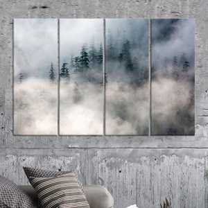 Impresión en lienzo de paisaje de bosque neblinoso - Arte de pared de naturaleza tranquila, JUEGO DE 4 LIEÑOS - Product Image 1