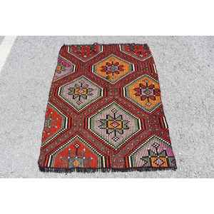 Alfombra vintage de 3.1x4.2 pies, alfombra turca pequeña, alfombra con motivos de plantas y árboles en rojo y naranja - Product Image 1