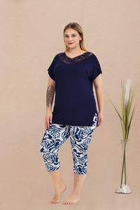 Ensemble Capri en viscose pour femmes grandes tailles, haut à manches courtes, imprimé floral, confortable, respirant, grande taille, vêtements de maison - Product Image 4