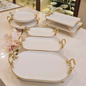 Plateau de service créatif de forme ovale le plus vendu poignée de conception de bois de cerf doré pour la maison cuisine Restaurant usage domestique qualité d'exportation - Product Image 3