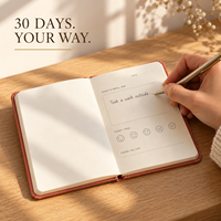 LABON Microjournal personnalisé A6, 192 pages, couverture rigide en tissu corail, dorure à chaud, thème Soleil, avec 30 questions de gratitude, coffret cadeau