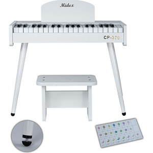 Piano pour enfants en bois Midex CP-370WH - 37 touches, fonctionne sur piles, avec toucher réaliste et pieds réglables - Blanc - Product Image 2