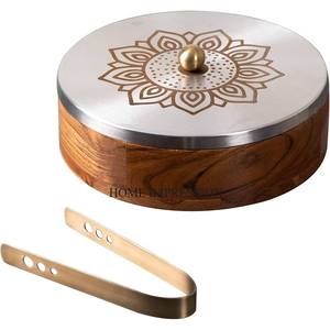 Blanc et rose couleur attrayant concepteur émail fini forme ronde en bois Chapati conteneur de stockage avec pince en métal pour servir - Product Image 3