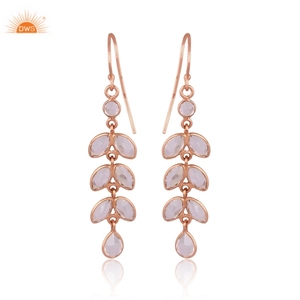 คุณภาพสูง 925 เงินสเตอร์ลิง Rose Gold Plated คริสตัลธรรมชาติควอตซ์อัญมณีห้อยต่างหูผู้ผลิตเครื่องประดับที่กําหนดเอง - Product Image 4