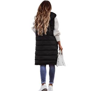 <strong>Ladies</strong> Long Hooded Quilted Puffer Vest Sleeveless Winter Warm Coat Outerwear with Zipper Front Closure - Product Image 2