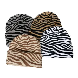 Schlussverkauf Hersteller Zebra Tierknit Warme Mütze mit individuellem Logo gestreiftes Muster Outdoor Beanie Hut
