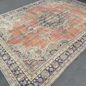 พรมวินเทจขนาด 6.3x10.7 ฟุต พรมตุรกี พรมขนสัตว์สีแดงลายปะติด - Product Image 5