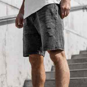 Custom Made <b>Men's</b> Acid Washed Canvas Straight <b>Jeans</b> Shorts Breathable 100% Cotton Mid Waist Lightweight Streetwear Casual Style - Product Image 1
