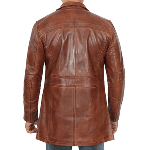 Style <b>Men</b> Leather Trench Long Coat Style <b>Tan</b> Brown <b>Men</b> Jacket Genuine Leather And Customized Shell - Product Image 2