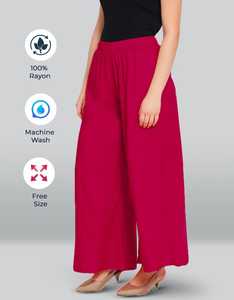 <b>Women's</b> Casual <b>Summer</b> Maroon Viscose Rayon <b>Trousers</b> Breathable with Elastic Waist Mid Waist Type Plain Dyed Relaxed Style - Product Image 2