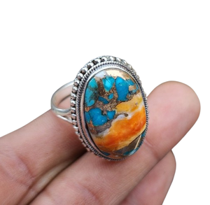 Anillo de Plata de Ley 925 con Turquesa, Hecho a Mano, Estilo Boho, Joyería para Mujer, Regalo de Boda para Esposa, Chapado en Rodio, para Fiesta - Product Image 1