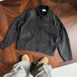 Chaqueta Detroit Unisex de Alta Calidad en Lona de Algodón, Cierre Completo, Estilo Vintage Personalizado, Lavado Ácido, Estilo Universitario - Product Image 3