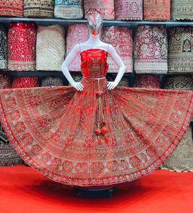 Regal Bridal Lehenga Choli with Heavy Jarkan Stones Full-Hand Mirror Work Long Blouse for Winter Indian Weddings - Product Image 2