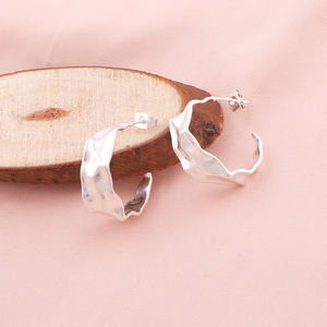 Female Personalized Jewelry <b>Silver</b> Plain Polished Brass Metal Wave <b>Hoop</b> Earring Solid Brass <b>Silver</b> Plated <b>Chunky</b> Statement <b>Hoops</b> - Product Image 1