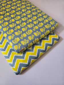 Ensemble de tissu en denim de coton imprimé Jaipuri non cousu, haut et bas |   60*60 Coton |   Costume pour filles |   1 lot de 5 mètres, haut de gamme 5 mètres - Product Image 2