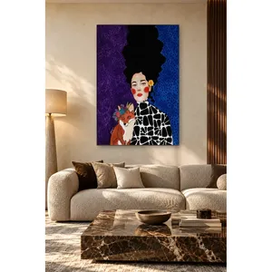 Impression sur toile Fida : Femme et renard sur fond violet et bleu - Product Image 3