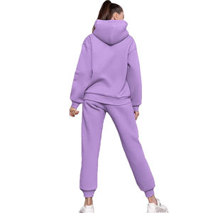 Ensemble de survêtements en coton deux pièces pour femmes, tenue décontractée, vente en gros de pulls surdimensionnés en molleton personnalisé - Product Image 4