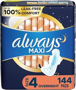 Always Maxi Feminine Pads Taille 4 Absorption pendant la nuit 48 Count X 3 Packs (144 Count Total) Femmes Multipack Ailes Sanitaires - Product Image 3