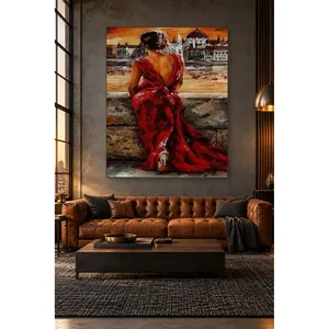 Fida, femme en robe rouge et vue sur Budapest, impression sur toile - Product Image 2