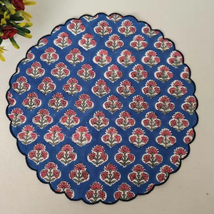 Dark Blue Modern Handmade Floral Napkins <b>Set</b> Reusable Eco-friendly Cotton Scalloped Edge Embroidery Soft Printed Home Banquets - Product Image 1