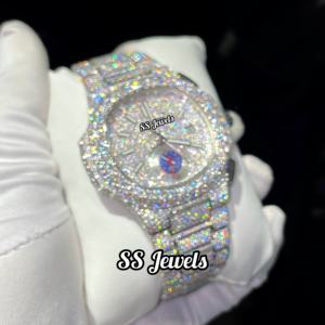 Custom VVS Moissanite Diamond <b>Chronograph</b> Bustdown Unisex Stainless Steel Glass Watch Fully Icedout Handmade Hip Hop Mechanical - Product Image 3
