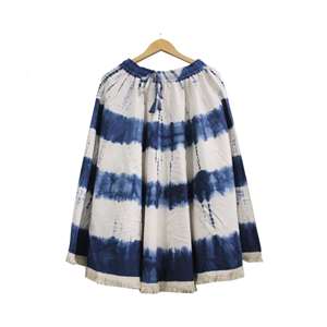 Women's <b>Boho</b> Summer <b>Skirt</b> Elastic Waist Breathable Indigo Tie-Dye Prints Hippie Casual Style - Product Image 1