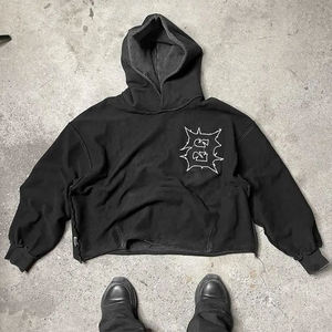 Venta al por mayor Terry Streetwear Heavyweight Oversized Patch Hoodie Manufacturers Custom Logo Applique Bordado Acid Wash Hoodie Hombres - Product Image 6