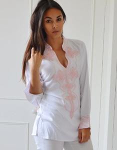 Top de túnica de verano bordado elegante para mujer, nueva colección de tendencias, blusas cortas informales de cuello alto, mangas completas digitales - Product Image 4