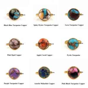 แหวนเงินแท้925คุณภาพสูงทำด้วยมือแบบคลาสสิก Lapis Lazuli ทองแดงฝาอัญมณีชุบทอง-สำหรับปาร์ตี้ - Product Image 3